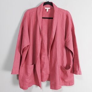 Eileen Fisher Oversized Relaxed Fit Organic Linen Open Front Jacket Large Coral